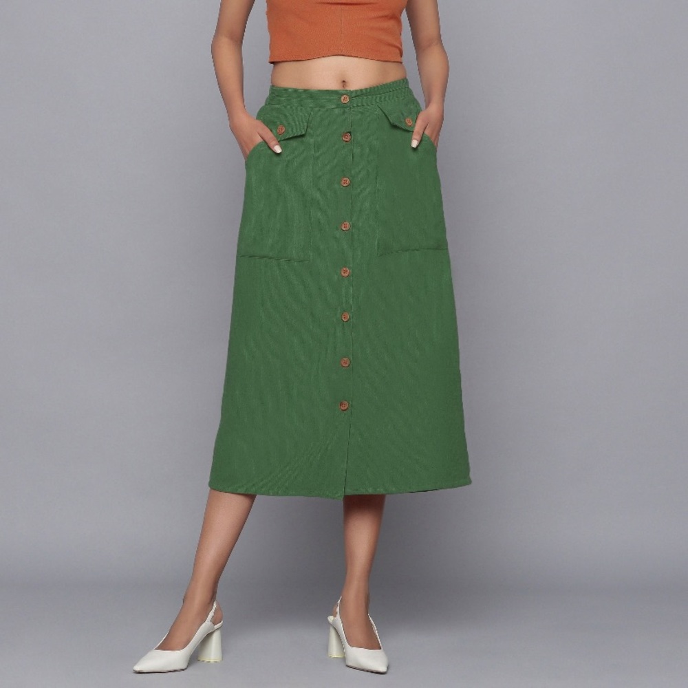 Cotton Corduroy Midi Skirt Skirt, Mid Rise Skirt, Patch Pocket Skirt